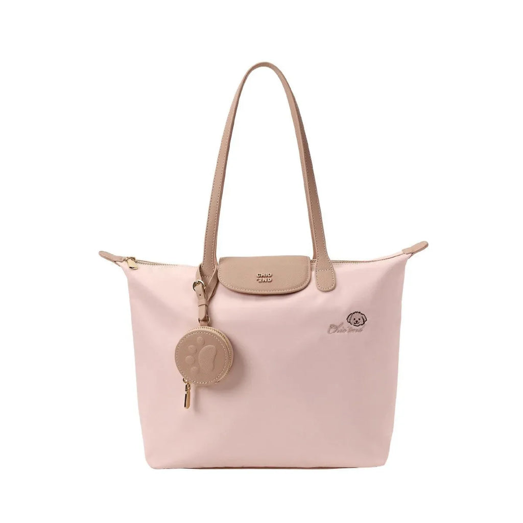 Large capacity Oxford cloth tote shoulder bag in pink with sandwich pocket and mobile phone pocket design