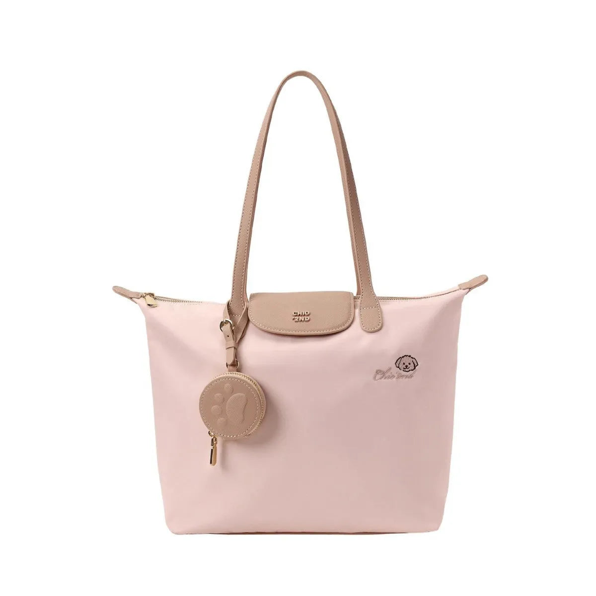 Large capacity Oxford cloth tote shoulder bag in pink with sandwich pocket and mobile phone pocket design