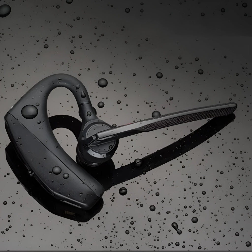 Black stereo Bluetooth sports headphones with battery display and USB charging cable