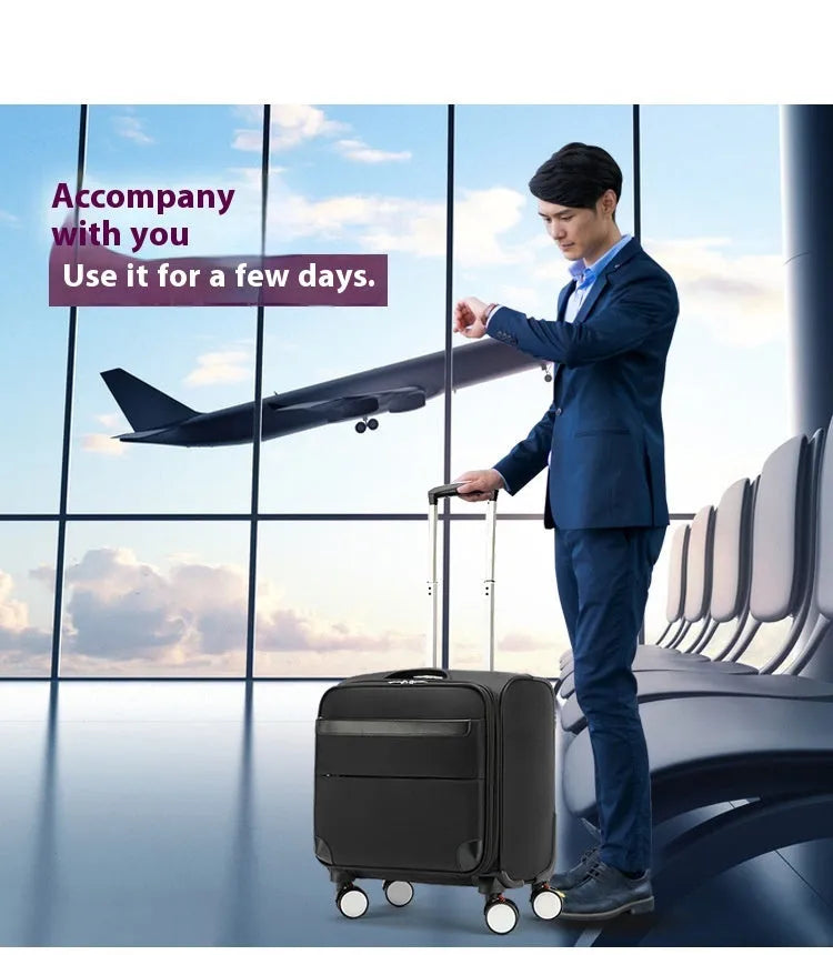 Black 18-inch Oxford cloth business luggage with universal wheels and telescopic handle