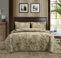 Blue American floral design cotton bedspread quilt set with three pieces showing plant and bird patterns