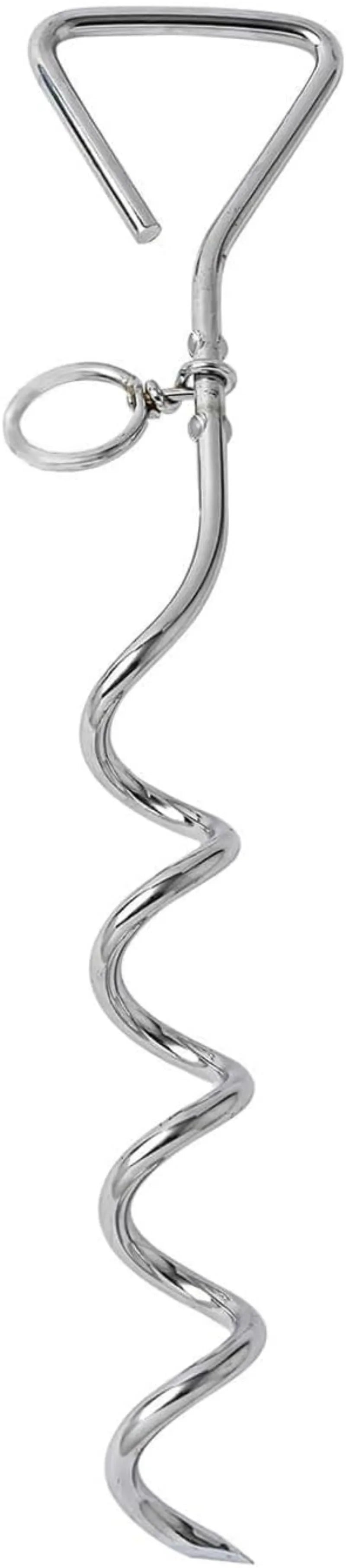 Medium spiral dog tie out stake made of solid steel for secure outdoor tethering in sandy soil