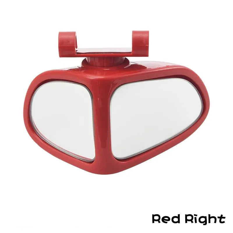 Adjustable wide-angle car reversing mirror in black, shown with adhesive backing.