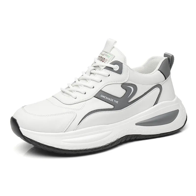 Men's leather casual white shoes low top outdoor mountaineering PVC sole front lace-up round toe solid colour