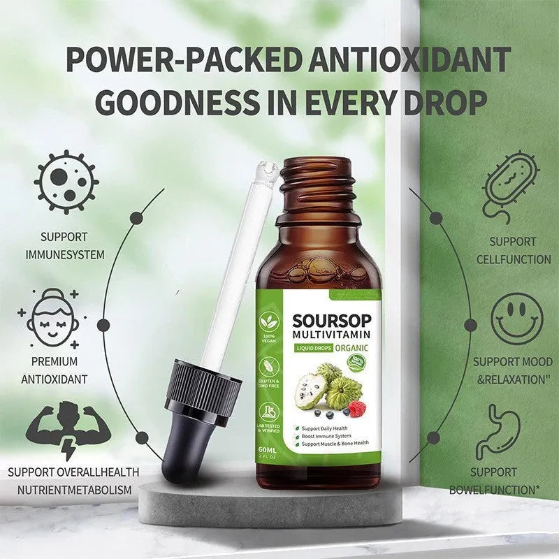 60ml bottle of Annona prickly fruit and lychee flavoured edible care drops for adults.