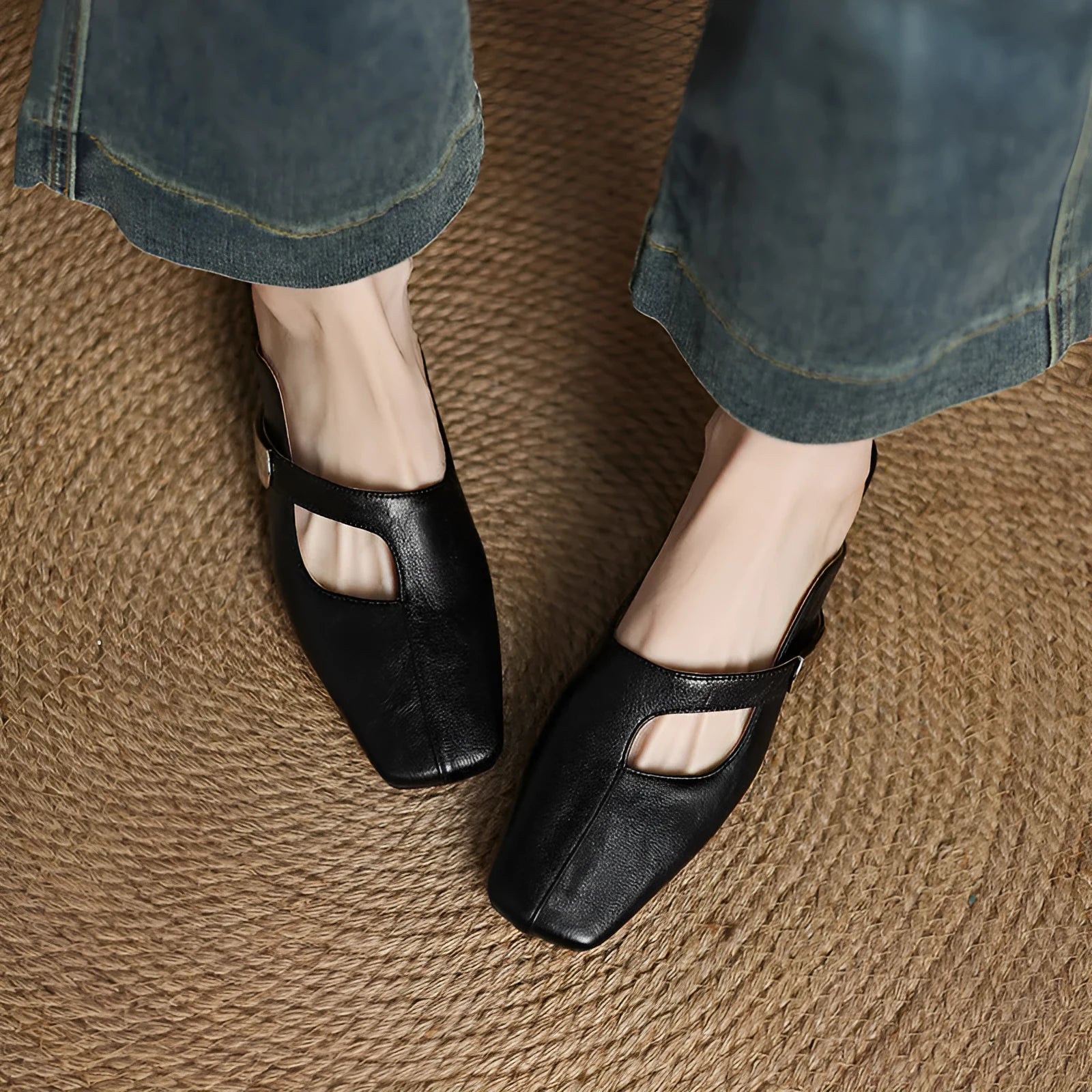 Square toe casual slippers with low heel in artificial PU material available in three colours