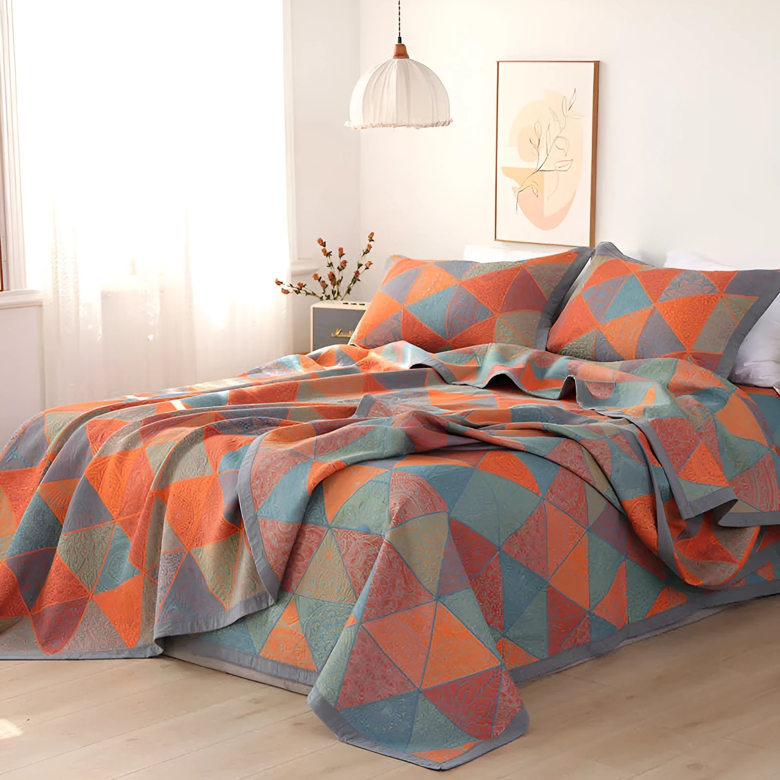 Cotton gauze blanket and pillowcase set with floral pattern in three size options
