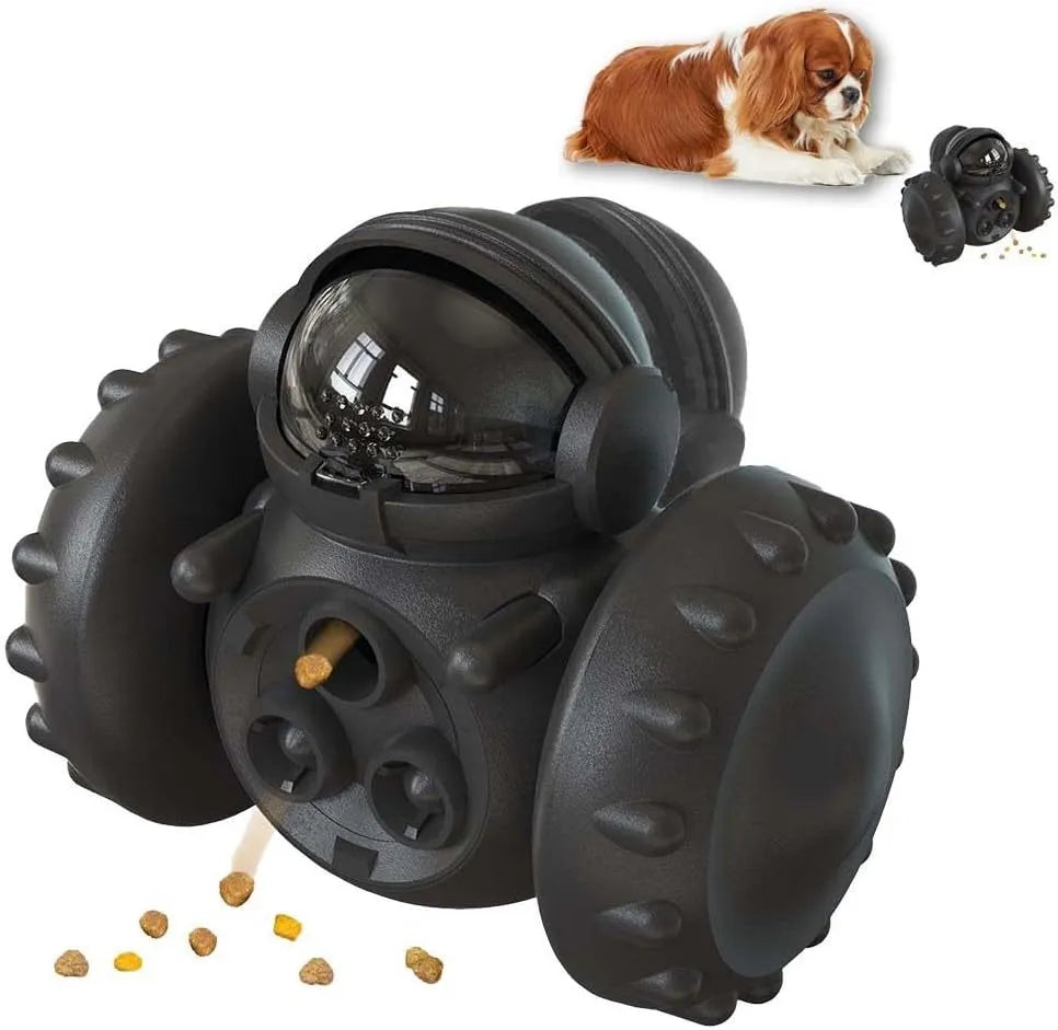 Robot design tumbler treat dispenser toy for small dogs and cats on floor