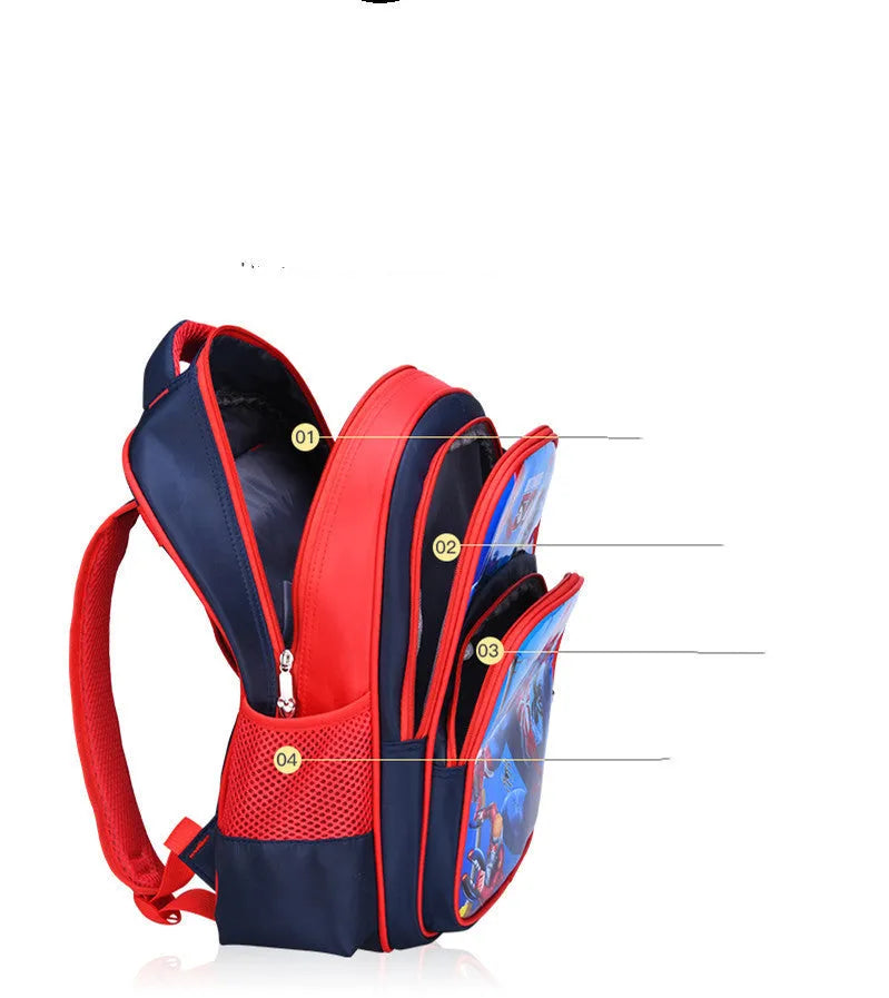 Blue cartoon anime print school backpack with double straps and matching pencil case for students