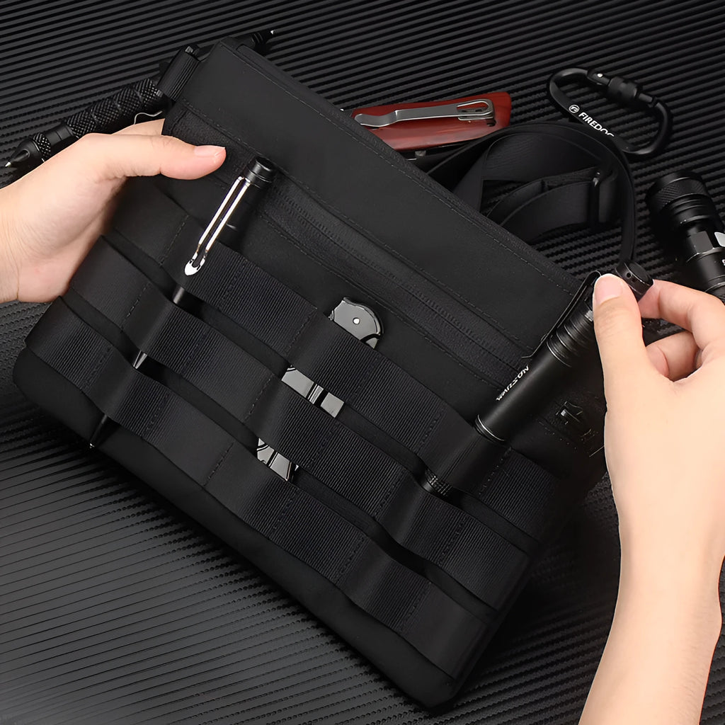 Black Oxford cloth portable outdoor kit measuring 18cm by 3.5cm for military enthusiasts