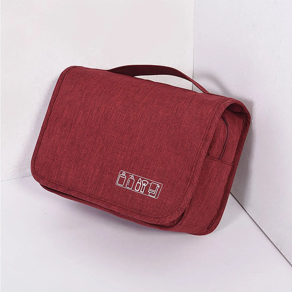 Travel hanging toiletry bag with four compartments and 360 swivel hook, water-resistant nylon, available in multiple colours