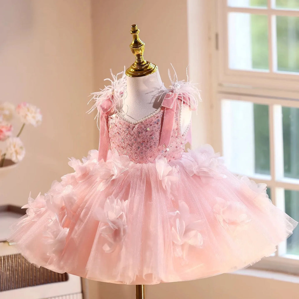 Pink Polyester girls piano playing umbrella princess dress for heights 80cm to 150cm
