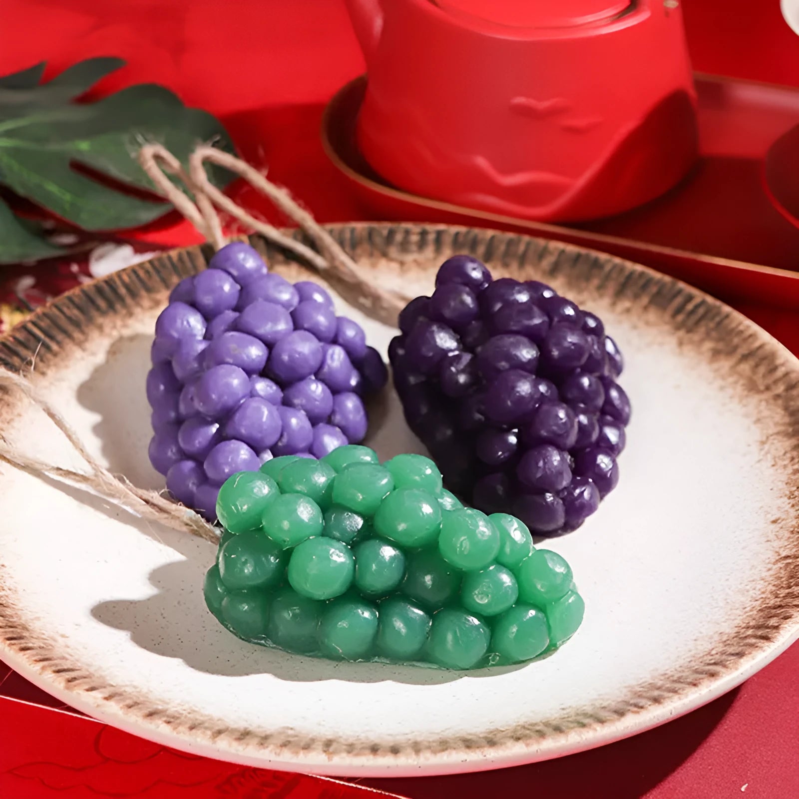 Purple and green handmade grape soap bars for bathing