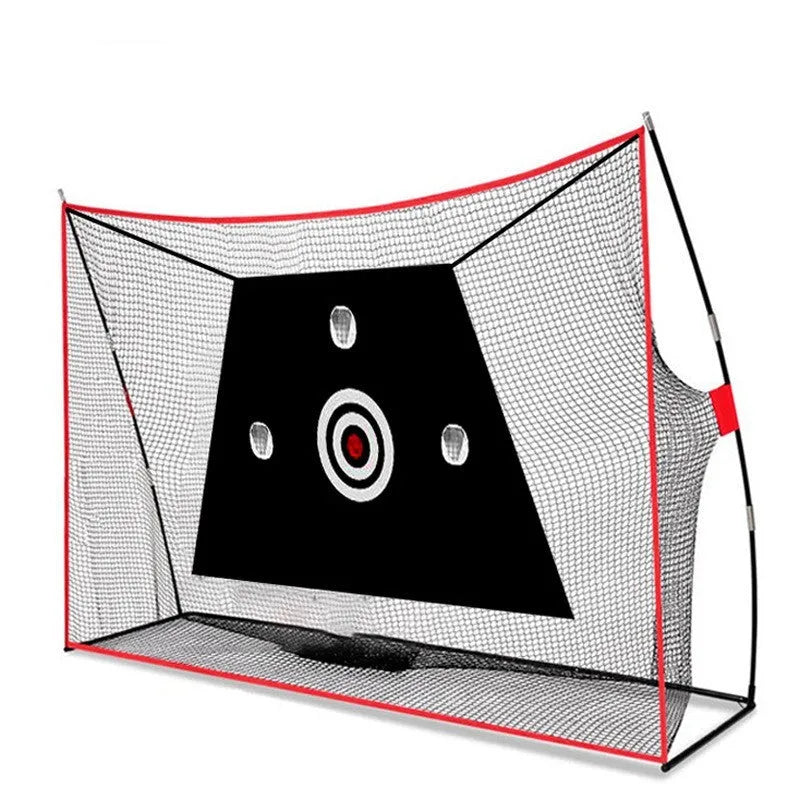 Golf swing wedge training net kit with 3-hole cross net and 30x60 cm straw mat