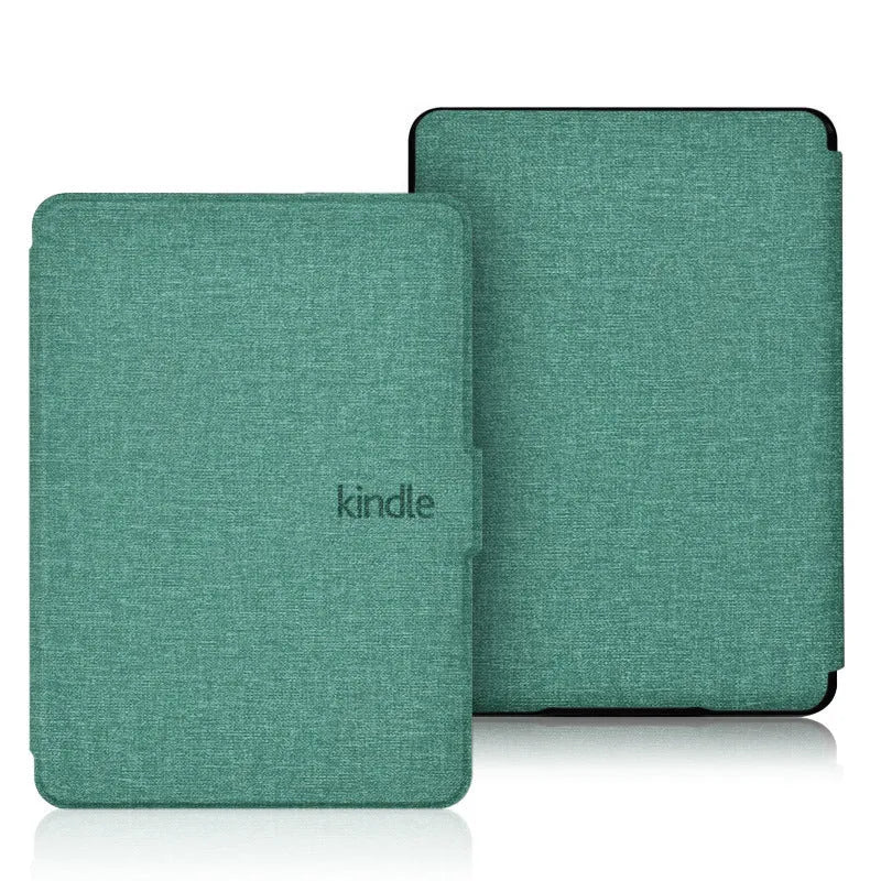 Linen leather textured hard case for Kindle Paperwhite in multiple colour options showing magnetic closure.
