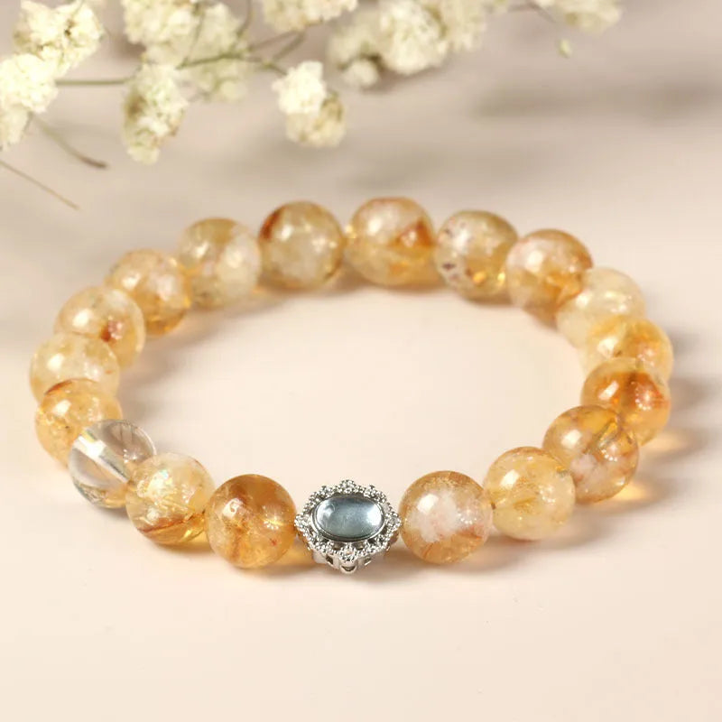 Geometric citrine crystal bracelet with 10mm beads in polished finish