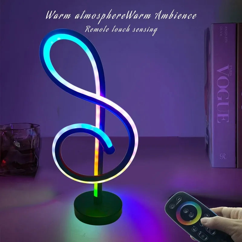Black musical note shaped Bluetooth remote control night light with RGB lighting