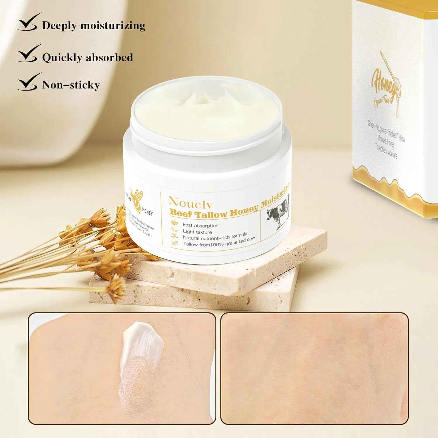 50g pot of honey tallow moisturising cream for dry and combination skin