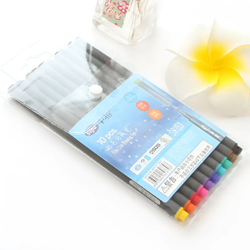 Pack of 10 hook line pens with 0.38mm tips for technical drawing and drafting