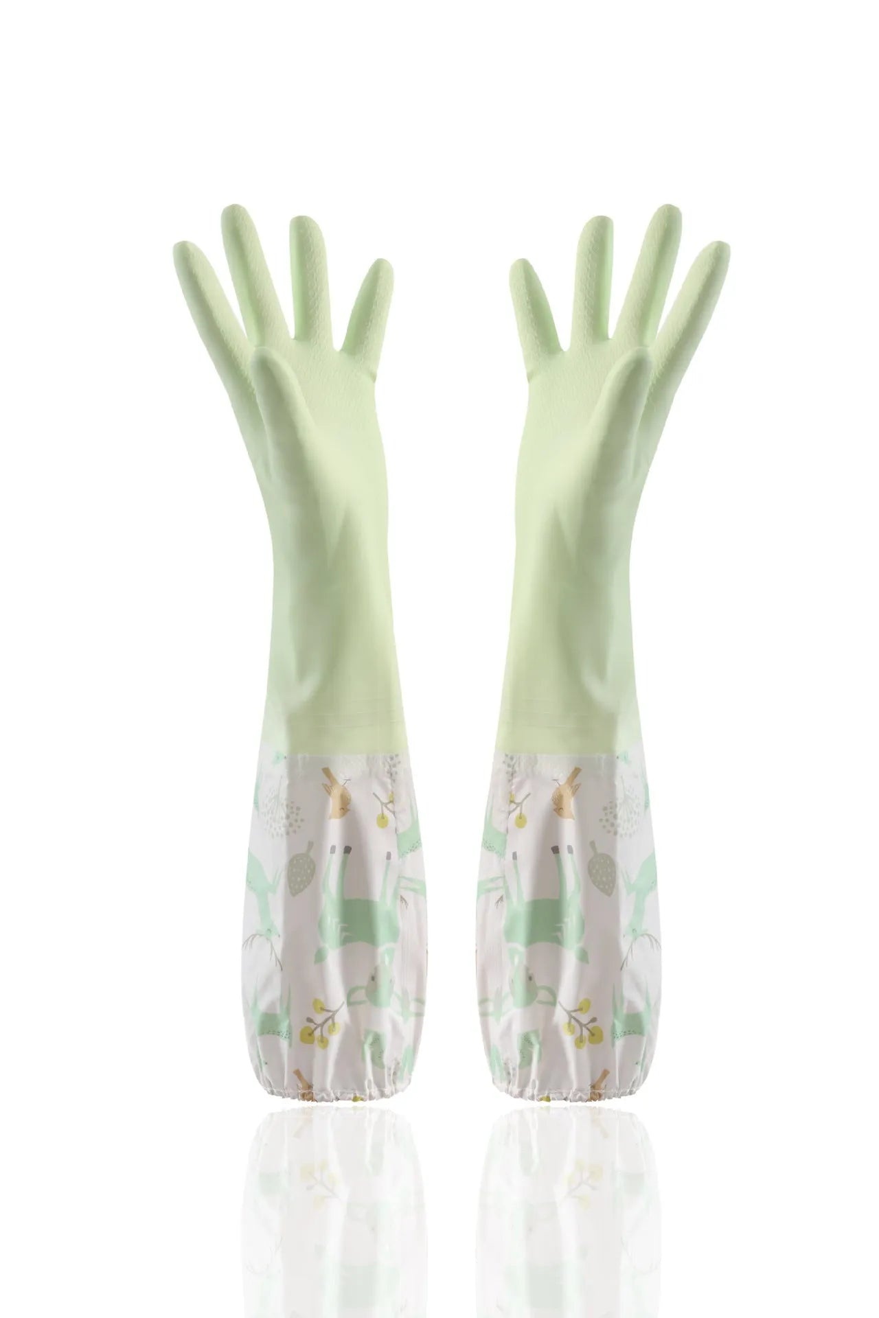PVC waterproof cleaning gloves in Nordic blue with drawstring single layer collar