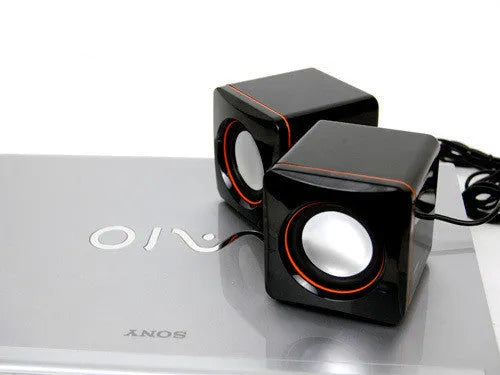 Black square 7cm computer speaker with USB cable for desktop audio enhancement