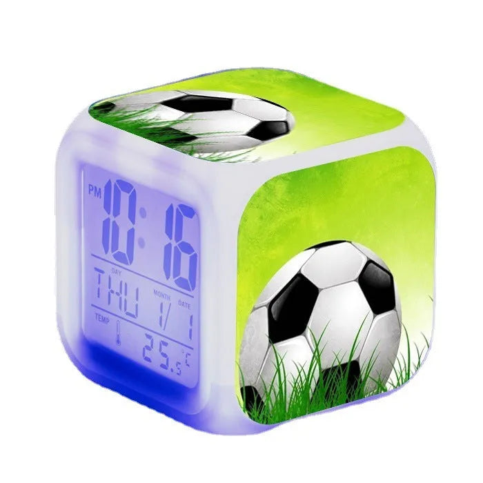 Square football pattern alarm clock with plastic shell and mute alarm function for children