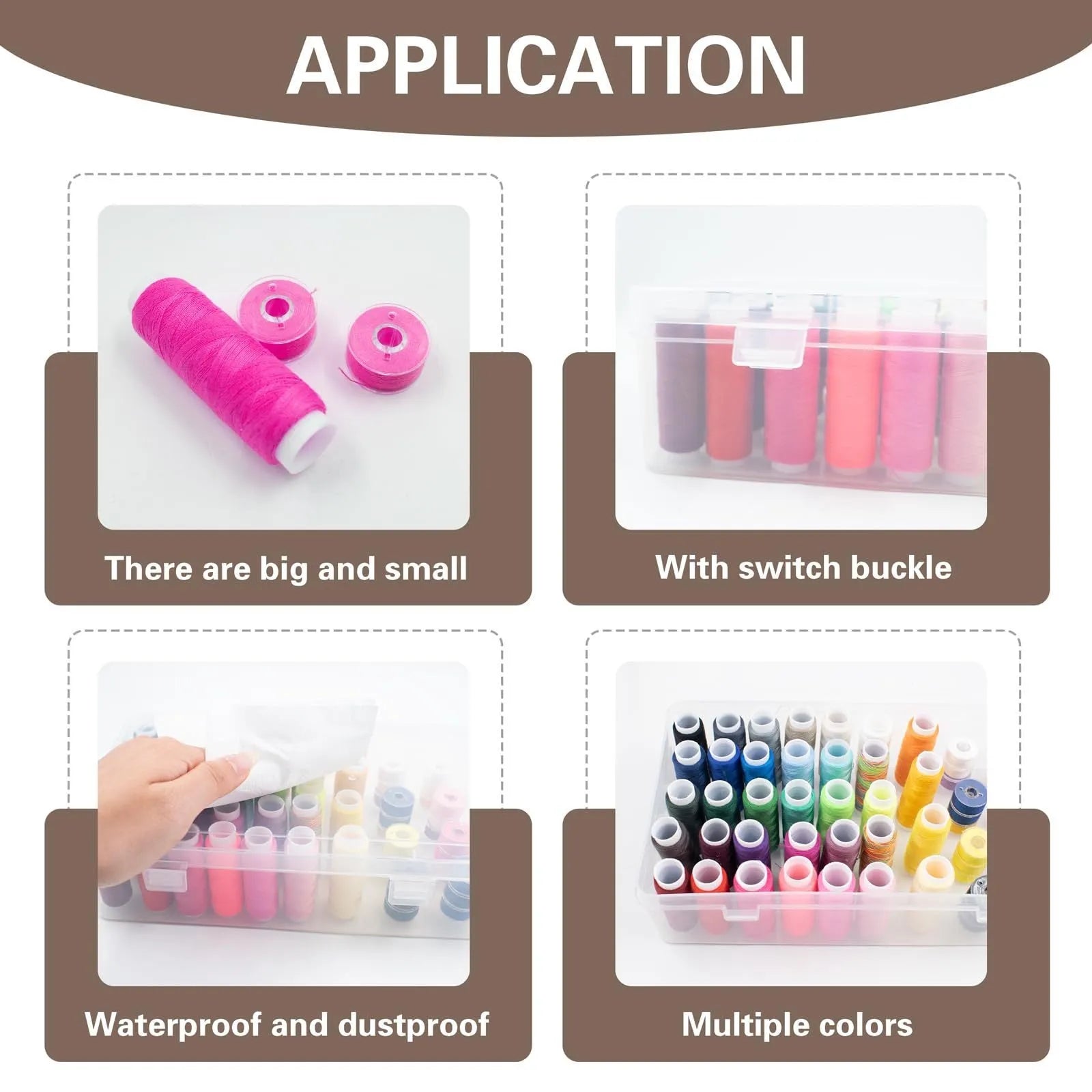 Transparent plastic embroidery storage box with 42 compartments for sewing threads and needles