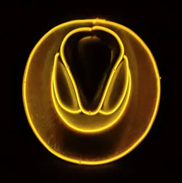 LED wireless fluorescent cowboy flashing hat in green, front view, EVA and EL wire construction, average size