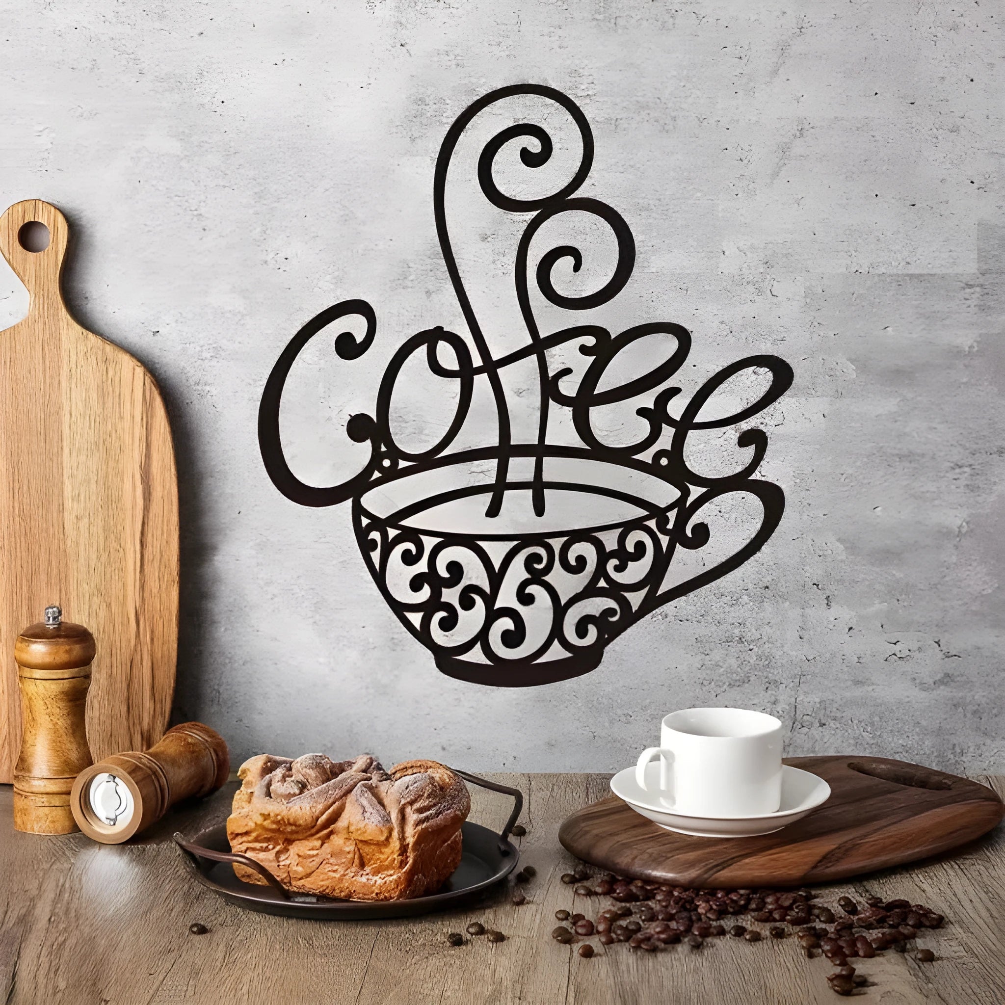 Black wrought iron English letters silhouette wall ornament measuring 26x28cm
