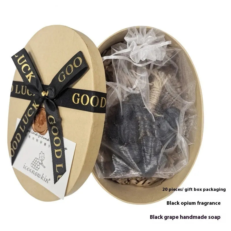Handmade grape soap bars in four grape variants with 120g weight and multiple packaging options