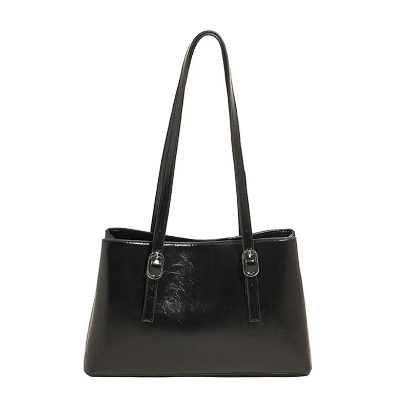 Fashion retro underarm shoulder bag in brown PU with sewing line detail, horizontal square shape