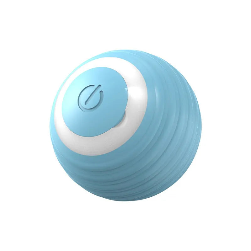 Blue rechargeable automatic moving cat toy with flashing lights on flat surface
