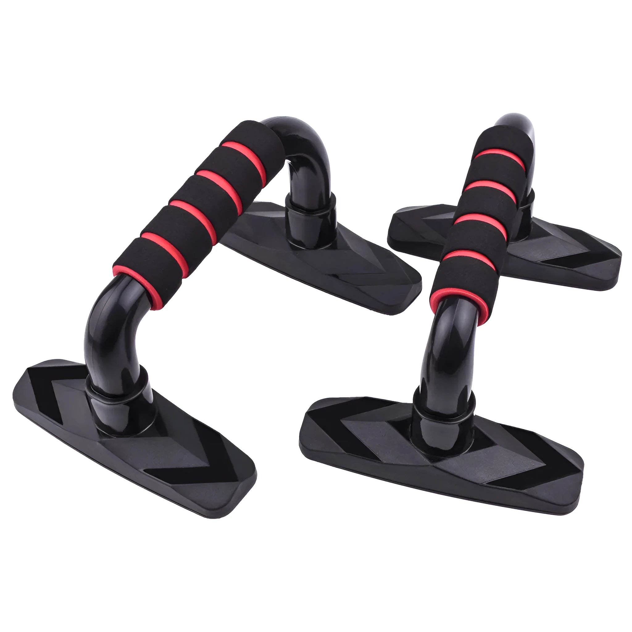 Two I-shaped push up bars with PP sponge grips, shown in blue colour for home chest and arm exercise.
