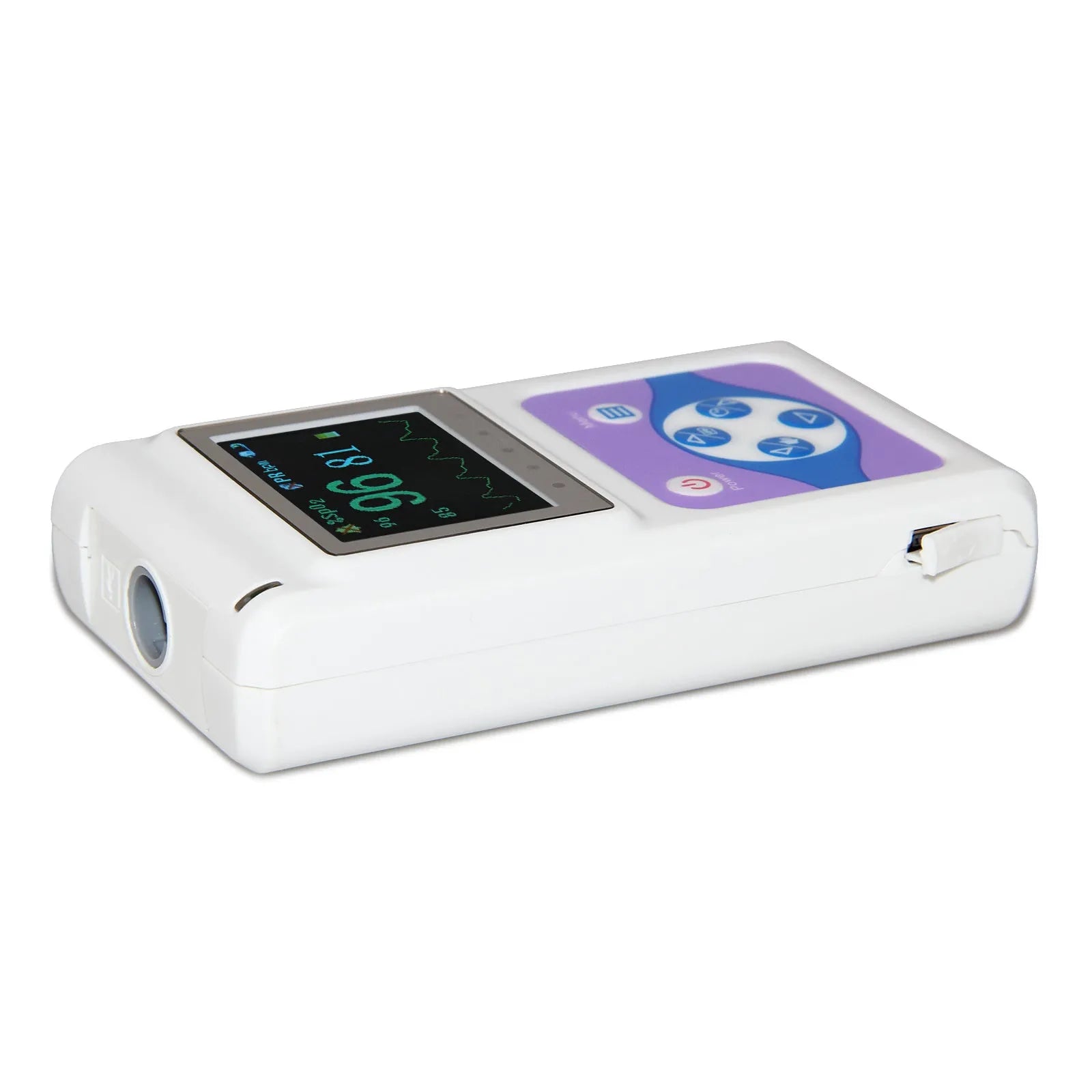 CMS60D pulse oximeter with colour OLED display, three external probes (adult, paediatric, neonatal), and PC data cable