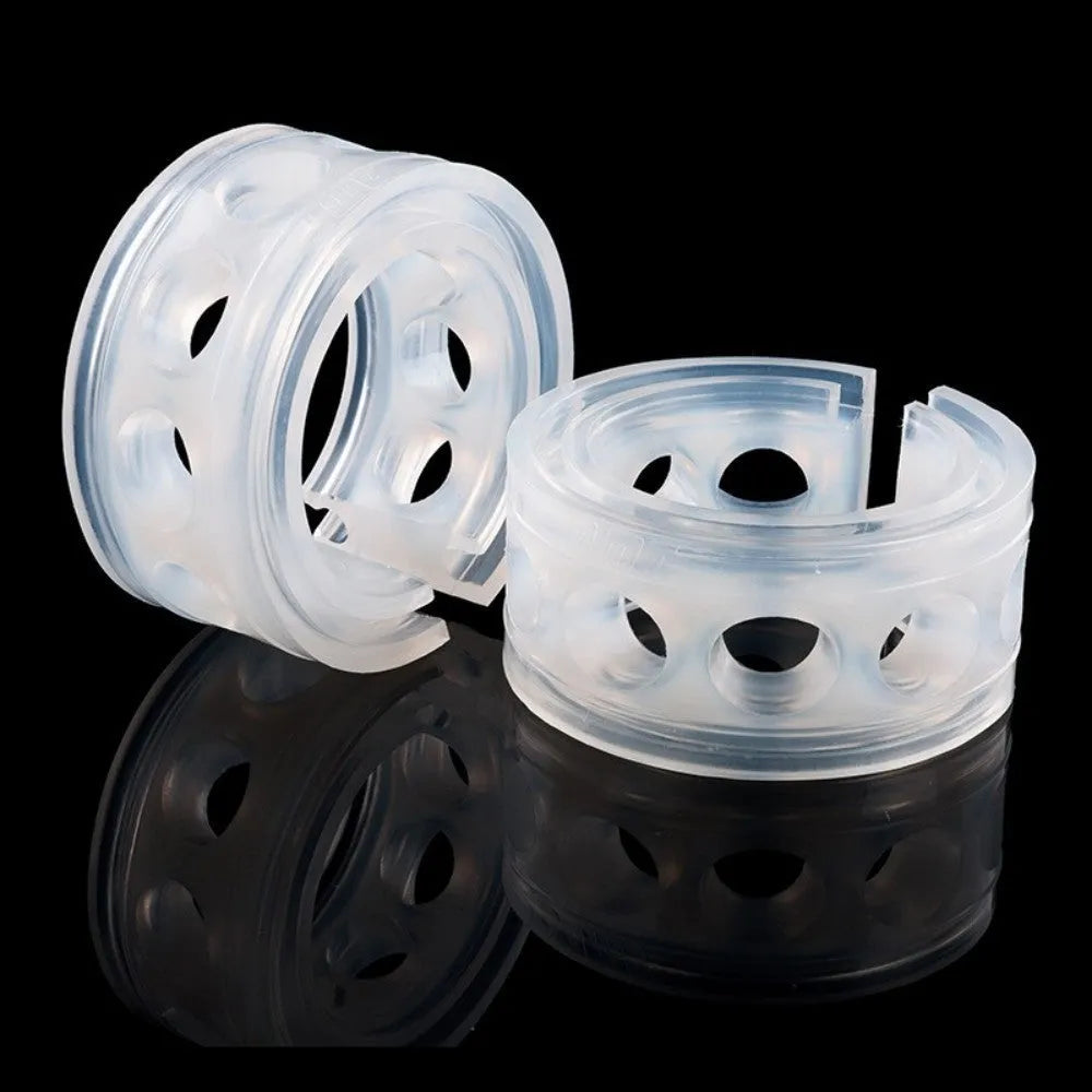 Transparent rubber spring shock absorber buffer for car suspension modification showing coil fitment