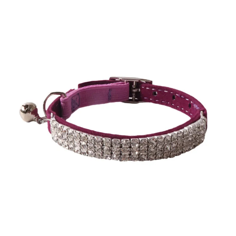 Flocking material cat collar with gang drill design and elastic buckle in six colour options