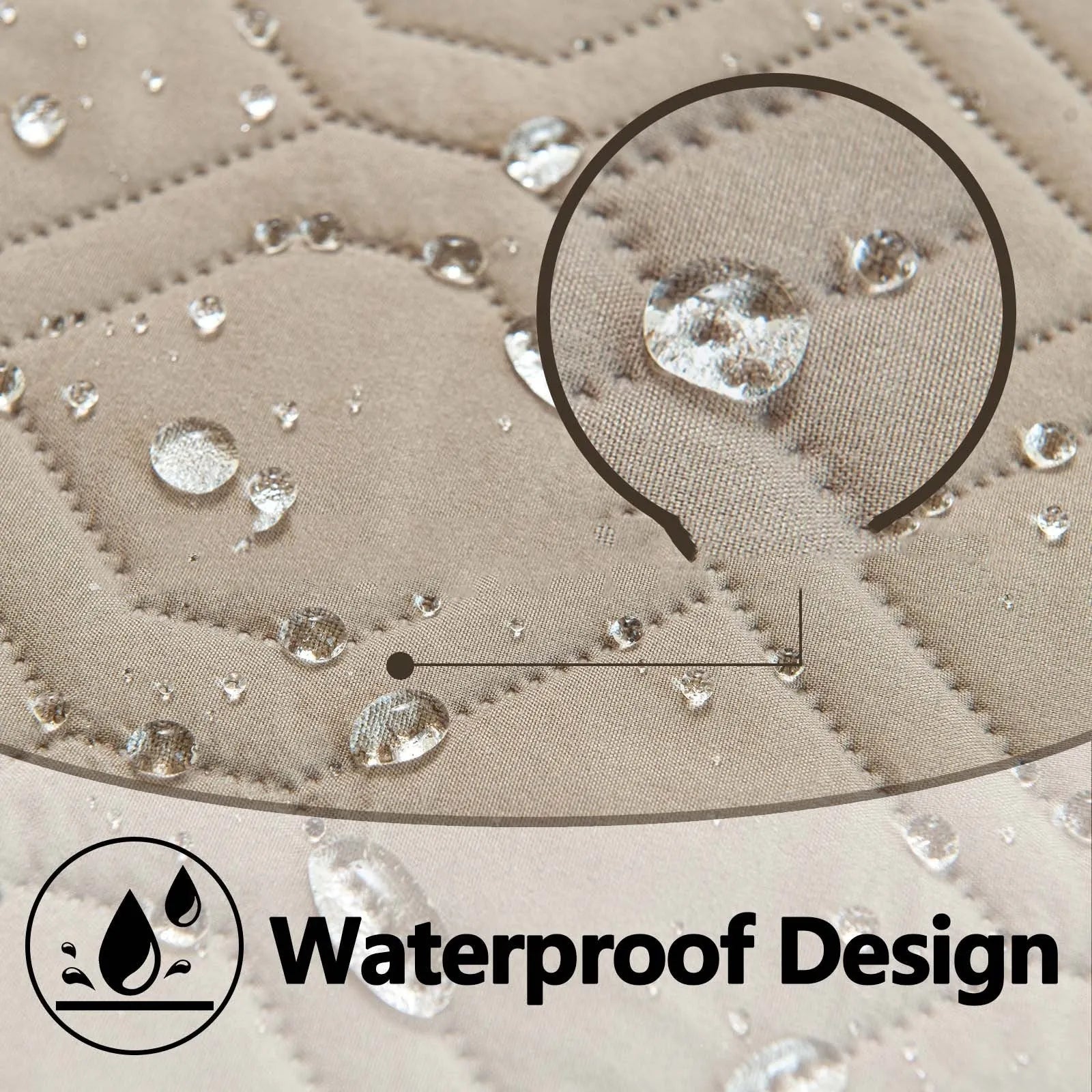 Reversible waterproof pet cushion for sofas in two-tone colours, shown alongside a size chart.