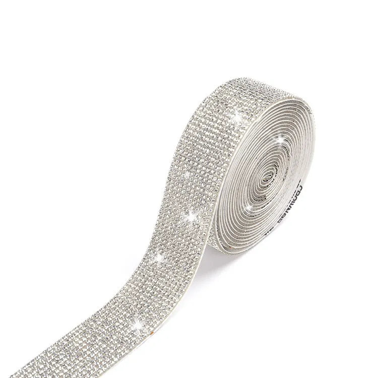 Self-adhesive water drill stick for clothing with glass rhinestones in AB colour and white on long strip
