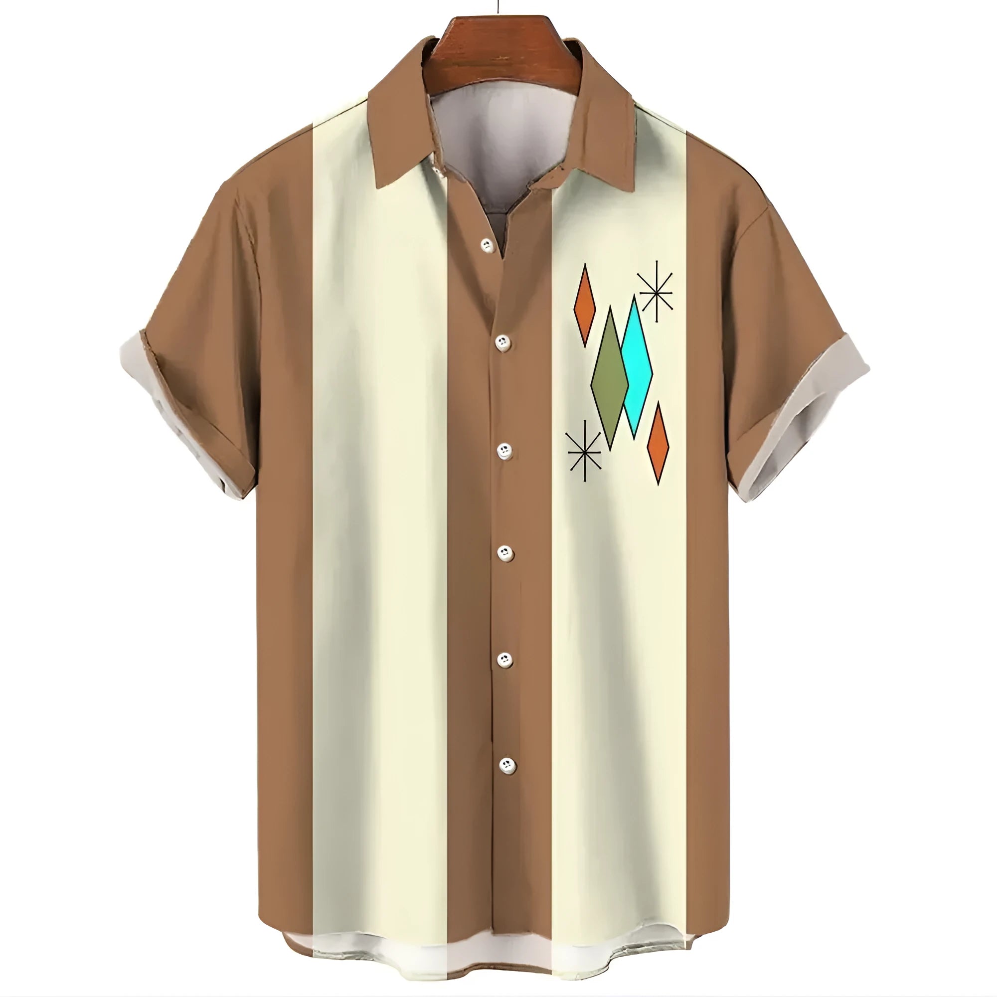 Men's striped Hawaiian shirt with button-down front and short sleeves in casual style