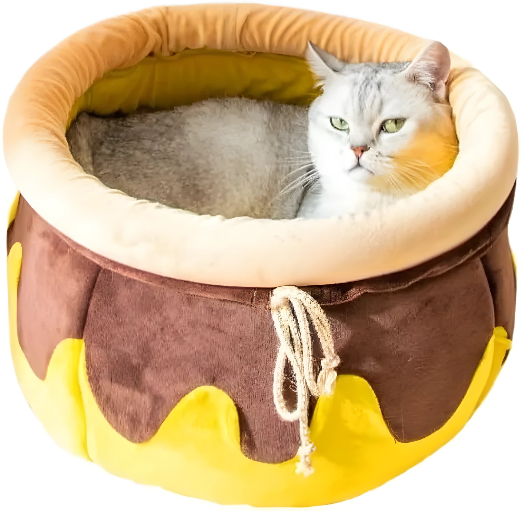Pink honey pot shaped cat sofa bed with decorative wands and removable pad