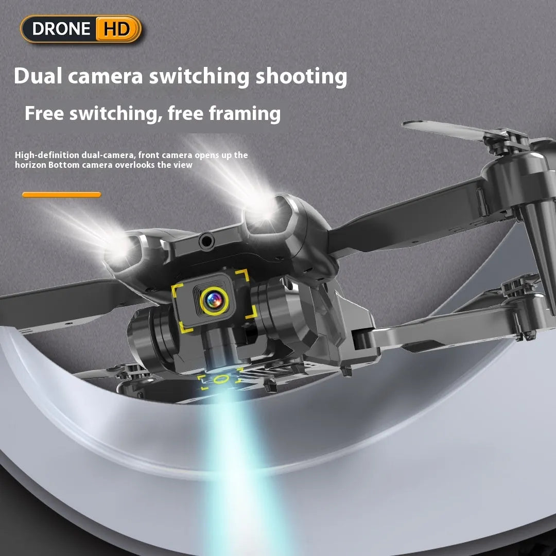 Black S138 carbon fibre appearance folding UAV drone with dual cameras for obstacle avoidance aerial photography.