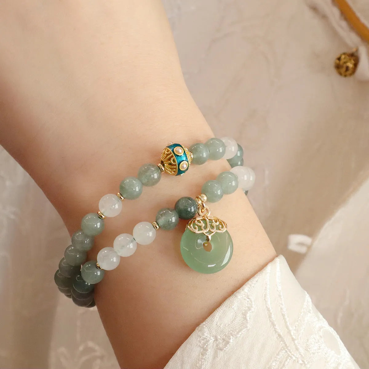 Women's safety buckle bracelet with Myanmar jade geometric pendant in new Chinese style