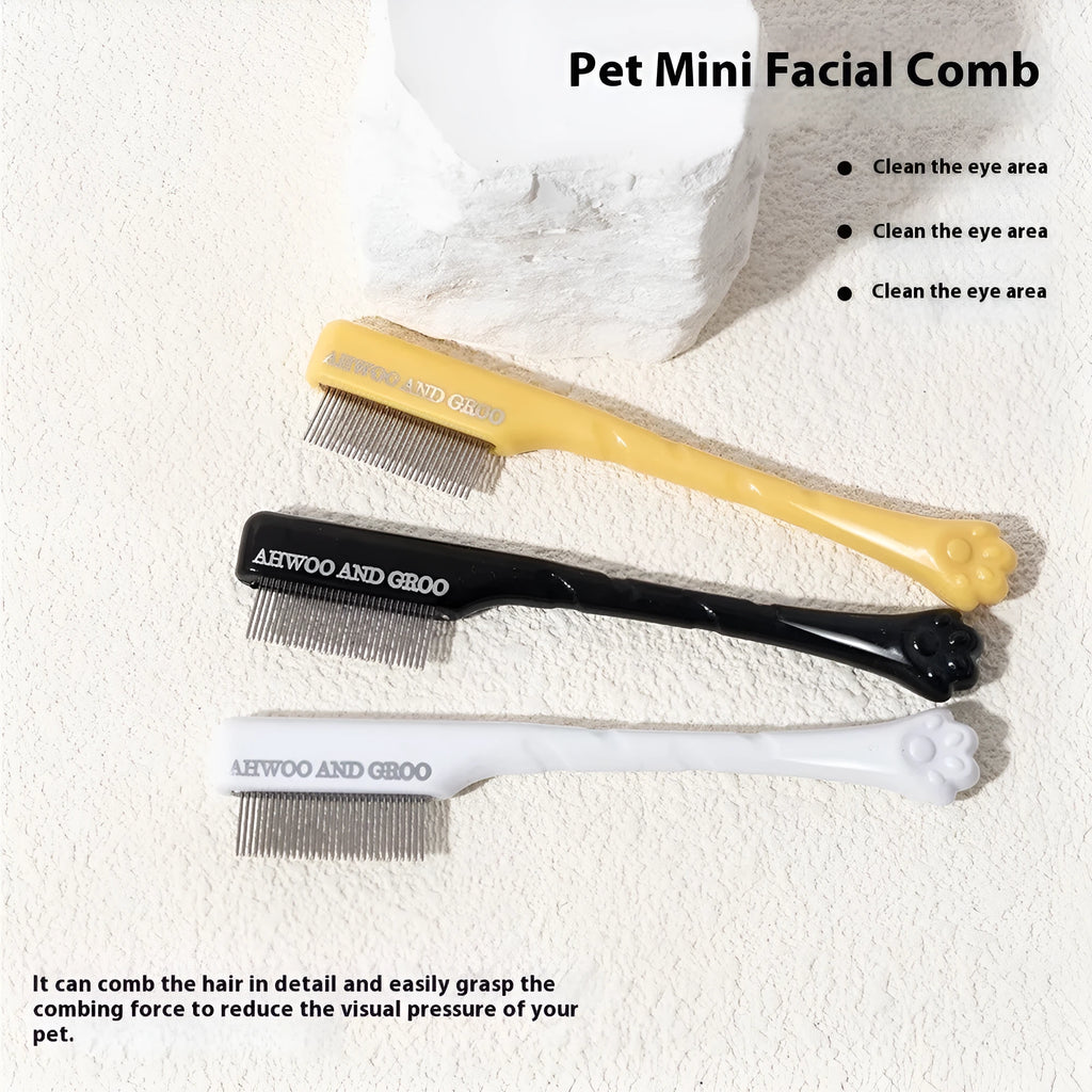 Black ABS plastic pet tear stain comb and scissors set on white background