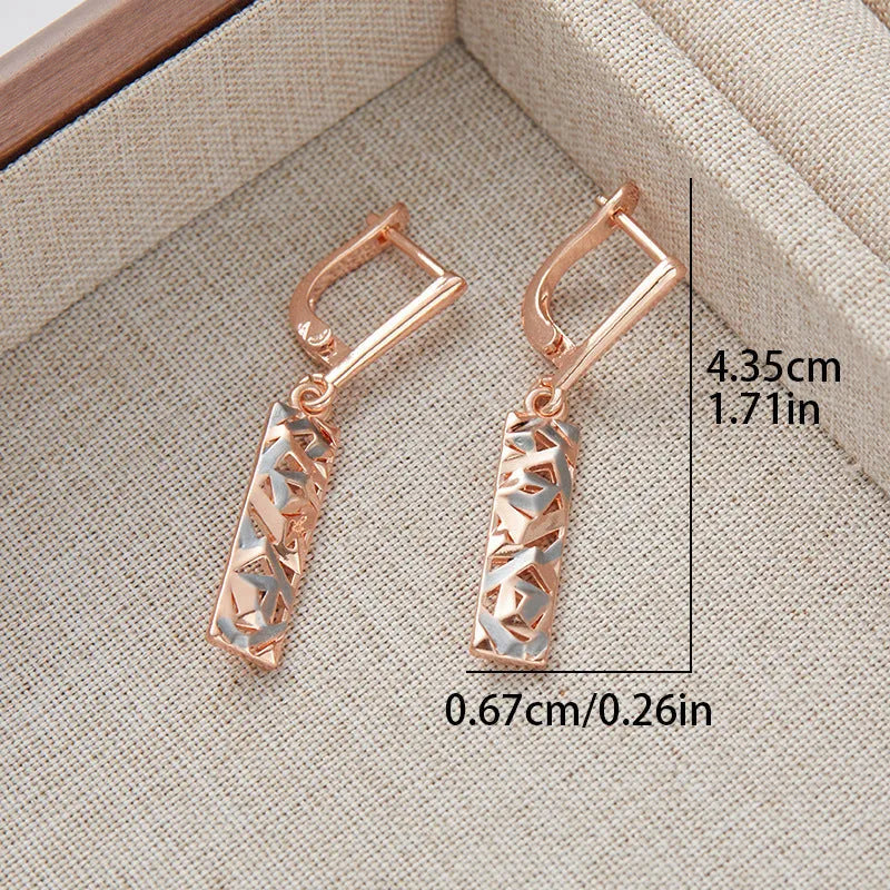 Rectangular hollow stud earrings with a two-tone colour geometric design