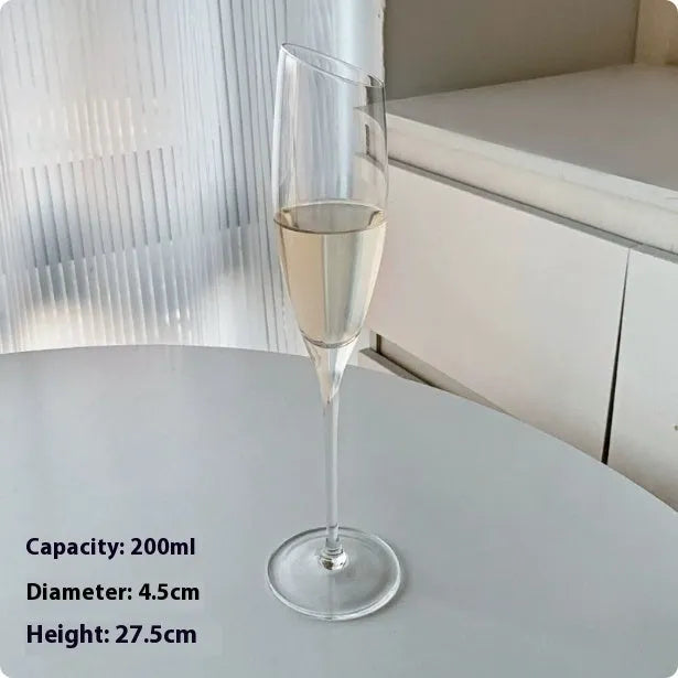 French champagne goblet glass with traditional flute silhouette in multiple colour finishes