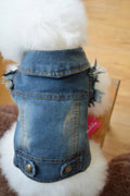 Retro scratch pattern denim dog vest for small breeds in dark blue and light blue options