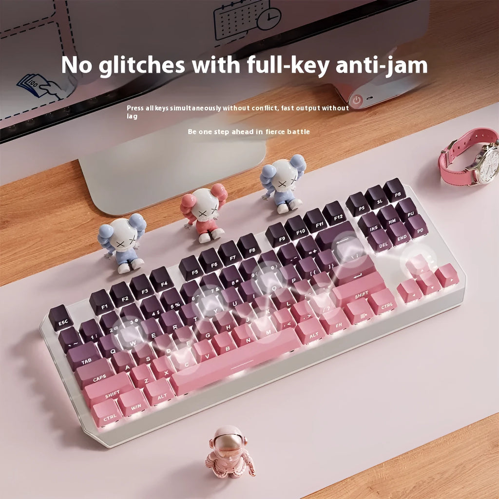 87 key wired mechanical keyboard with side engraved keycaps and white backlighting, compact design