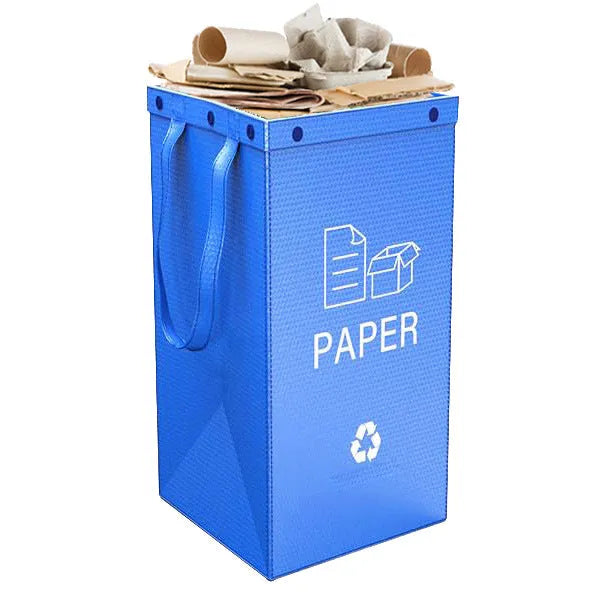 Blue 40-litre plastic handbag-style garbage bin for wet waste sorting.