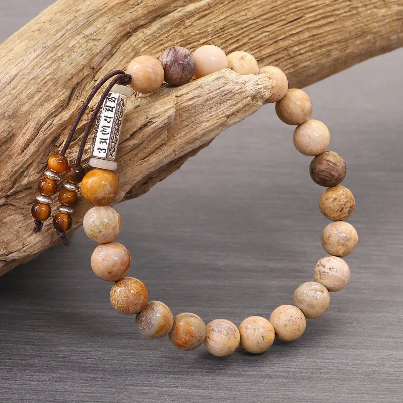 Handmade stone bead bracelet in wood colour with retro style design