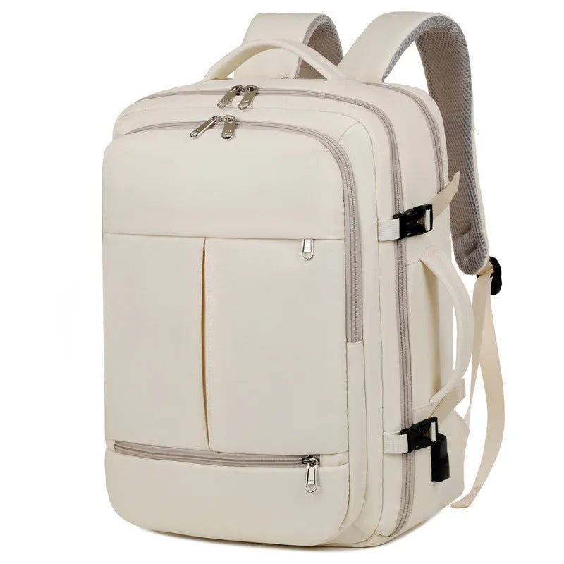 Waterproof oxford cloth backpack showing multiple pockets and zippers with 15.6 inch laptop compartment